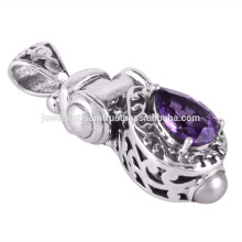 Purple Amethyst e Pearl Gemstone 925 Sterling Silver Pandent